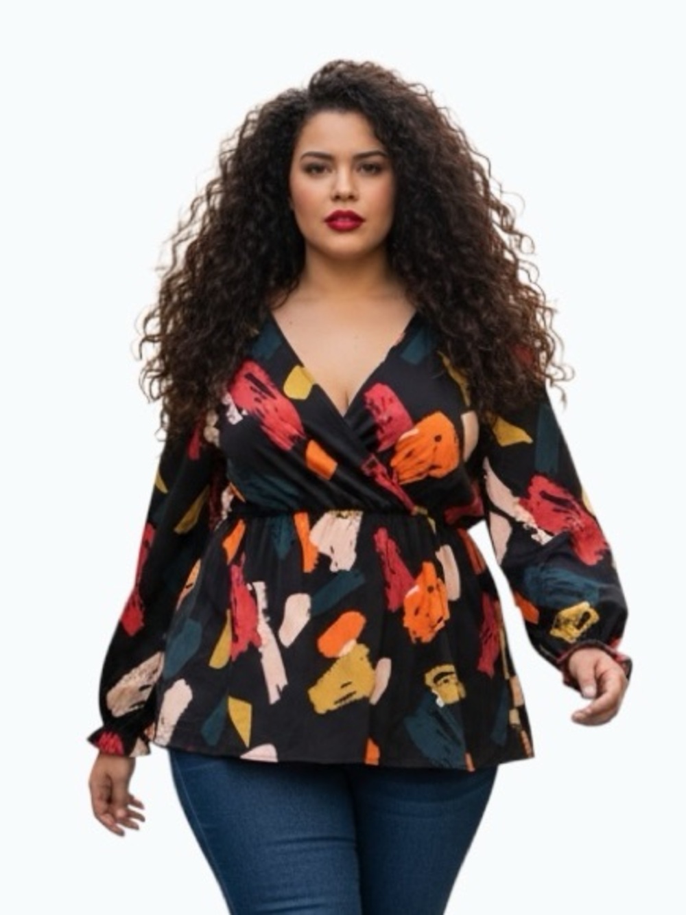 SHEIN Curve Artsy Abstract Print Peplum Blouse 3XL